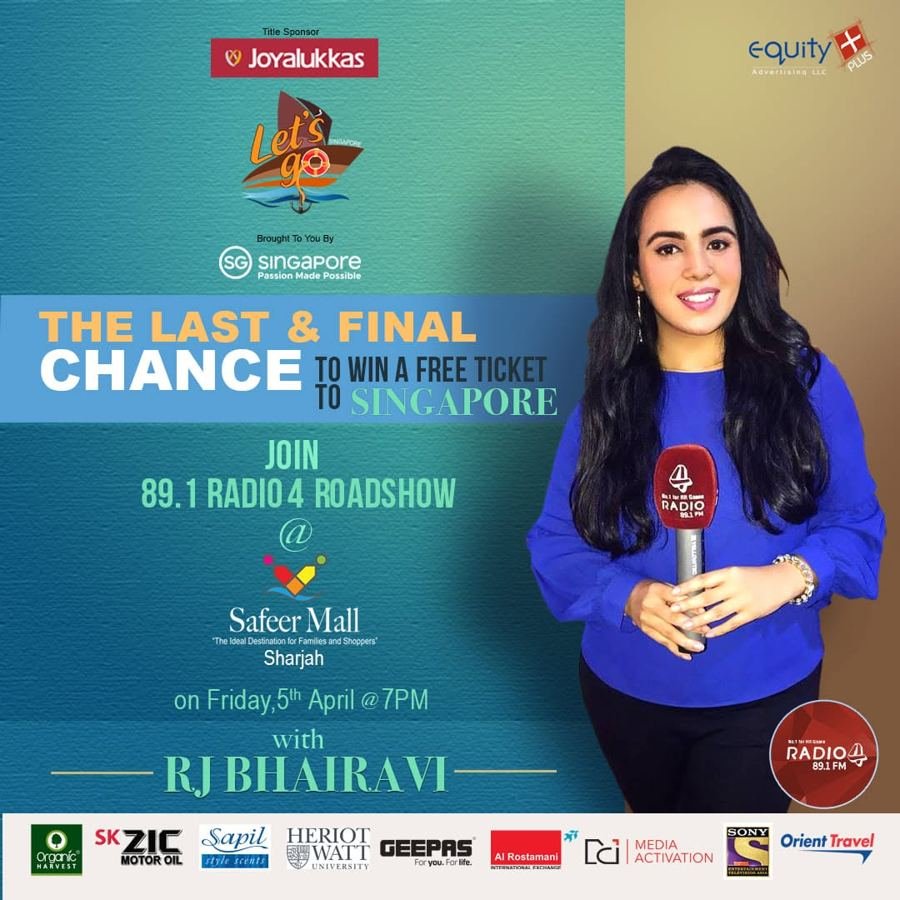 Let's Go Singapore roadshow poster for 89.1 Radio 4 at Safeer Mall, Sharjah